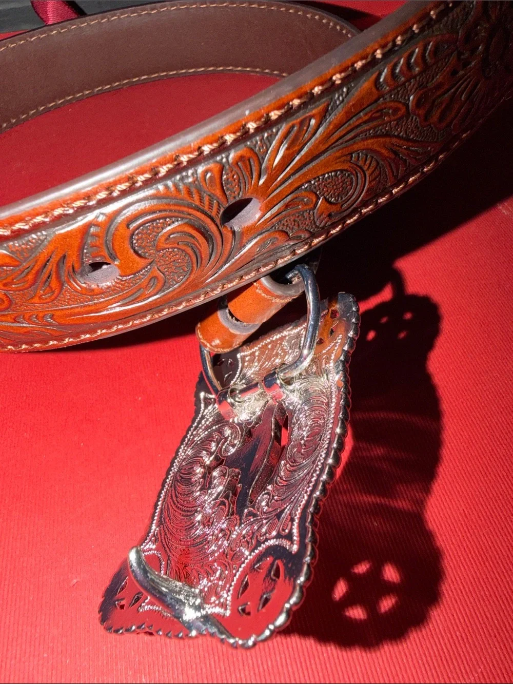 NWOT Nocona Brown Leather Western Belt with Ornate Silver Buckle